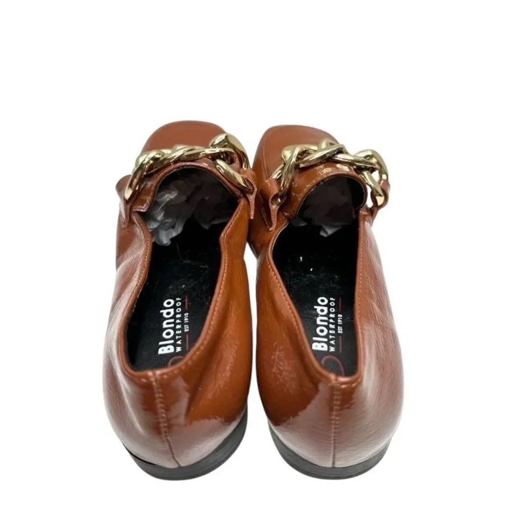 Blondo Loafers Size 5 Brown‎ Slip On Waterproof Block Heel Chain Detail NEW